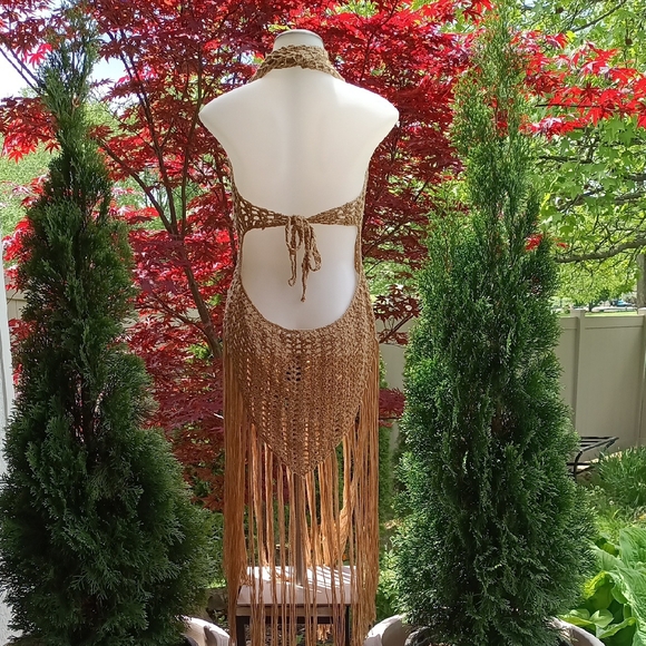 Beautiful Handmade Crochet Dress Or Swim Coverup With Fringe Detail - Picture 3 of 3